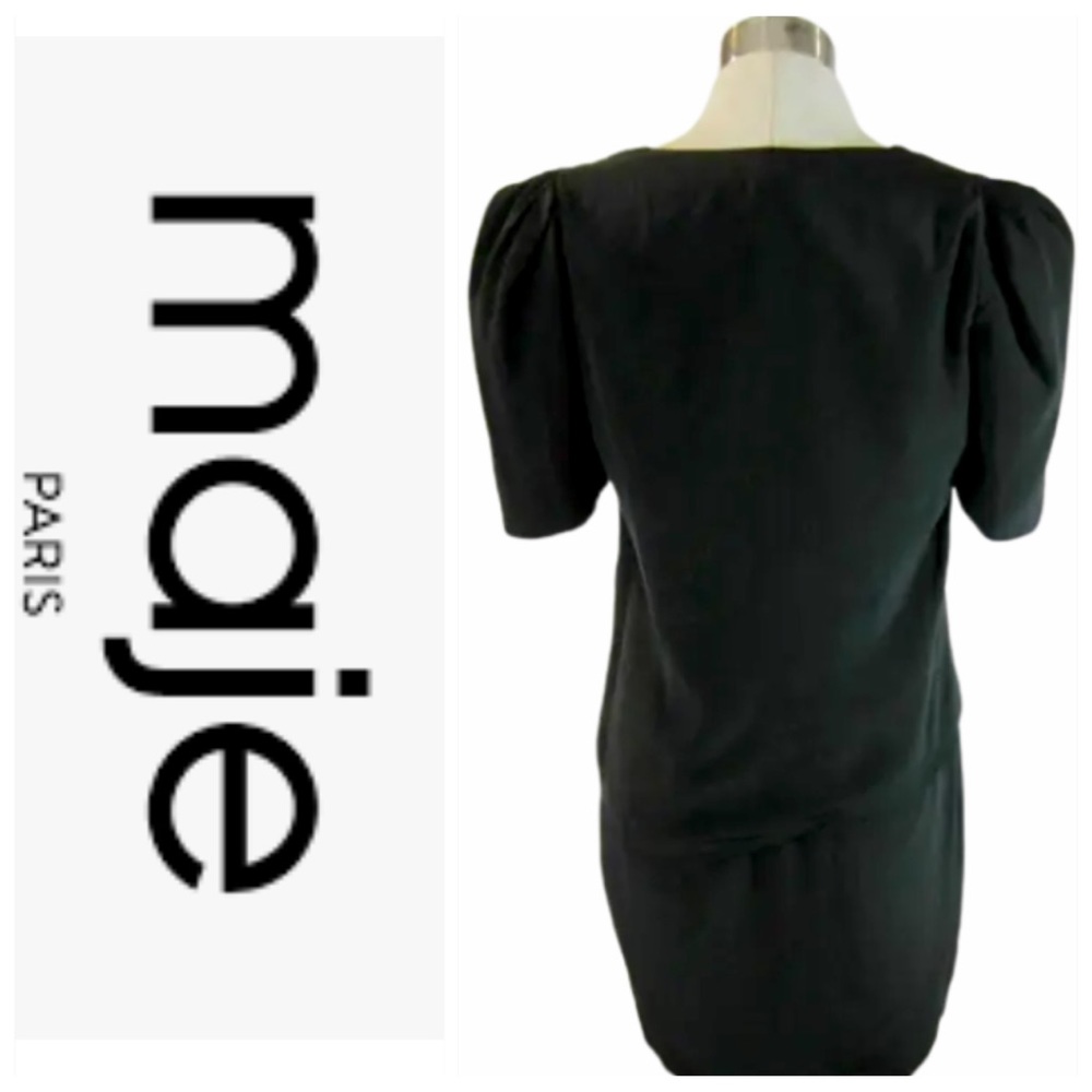 💕SALE💕 MAJE Black Silk Crepe Short Sleeve Mini Dress - Picture 2 of 12